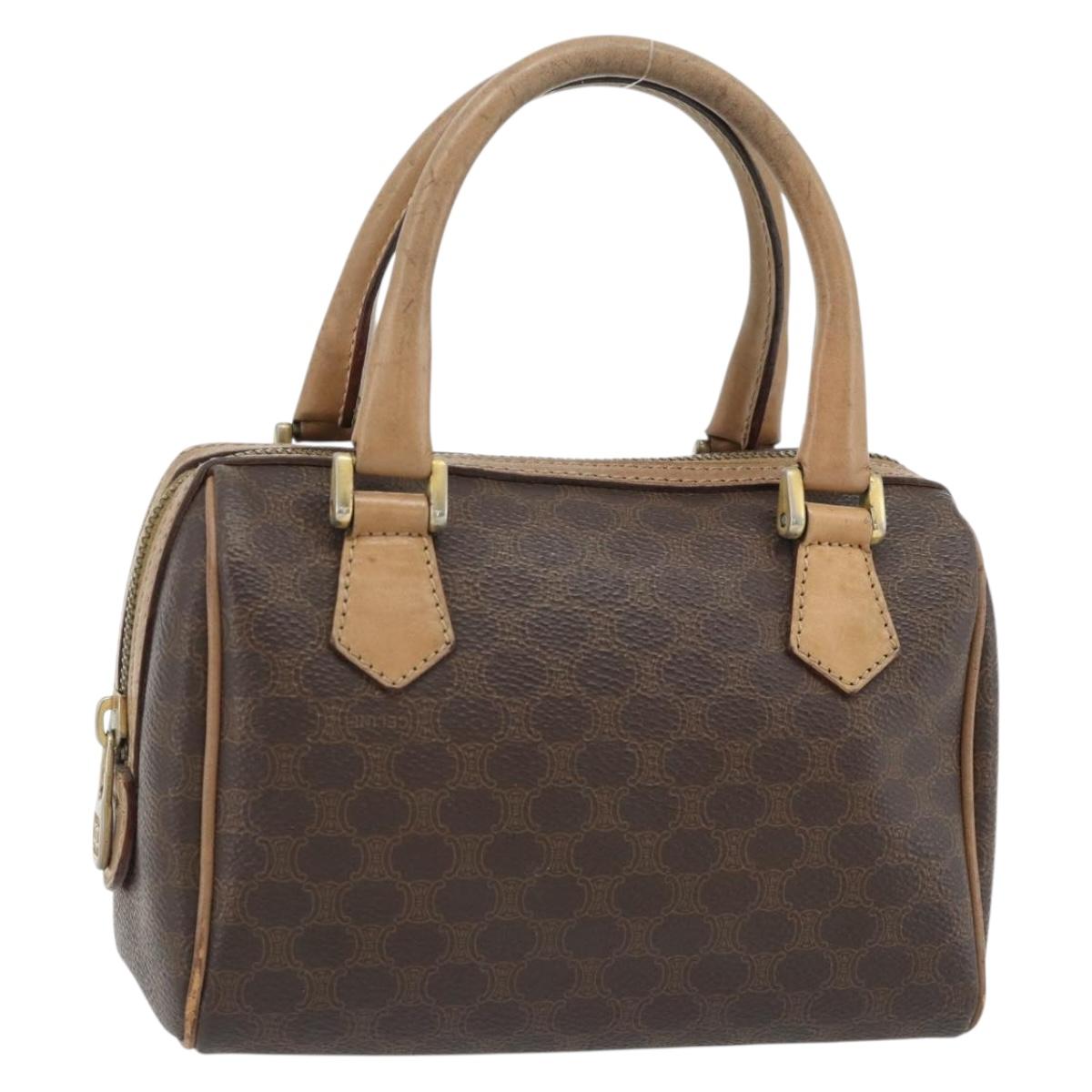 CELINE Macadam Canvas Mini Boston Bag PVC Leather Brown Gold