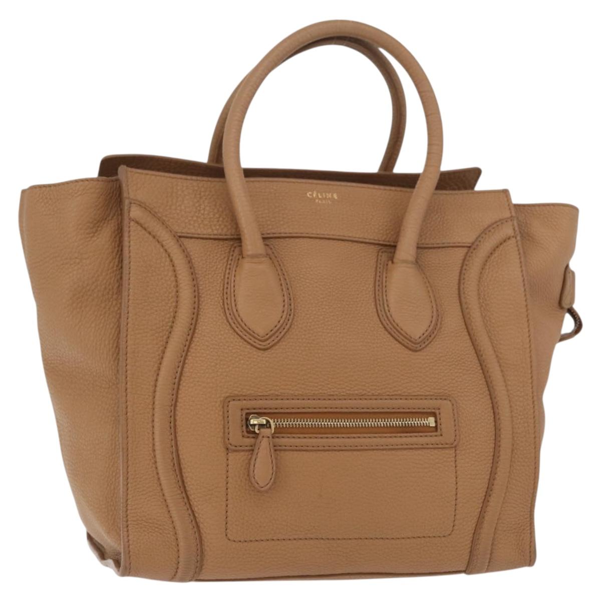 CELINE Luggage Mini Shopper Hand Bag Leather Beige Gold