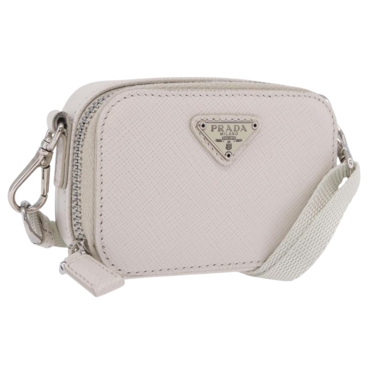 PRADA Shoulder Pouch Saffiano Ivory Silver