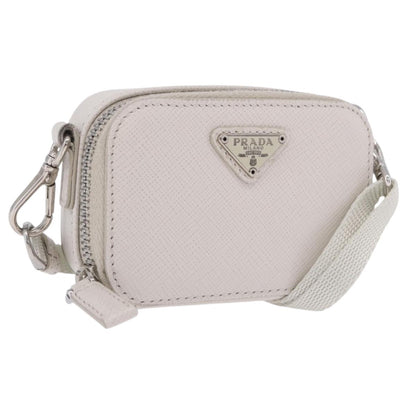 PRADA Shoulder Pouch Saffiano Ivory Silver