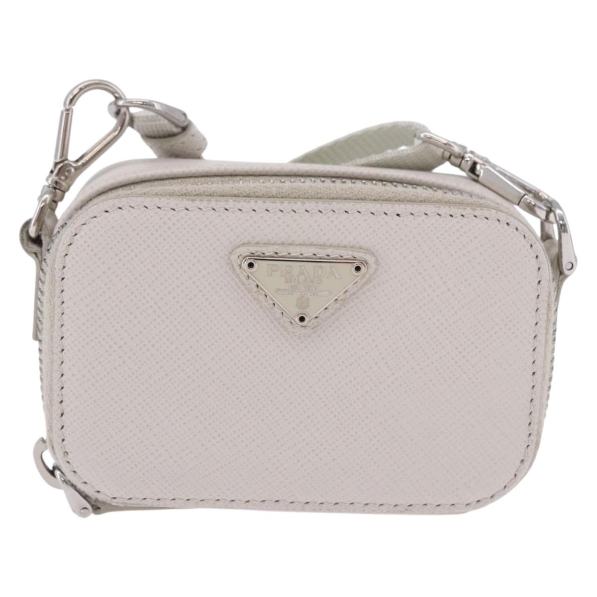 PRADA Shoulder Pouch Saffiano Ivory Silver