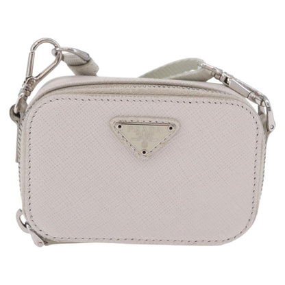 PRADA Shoulder Pouch Saffiano Ivory Silver
