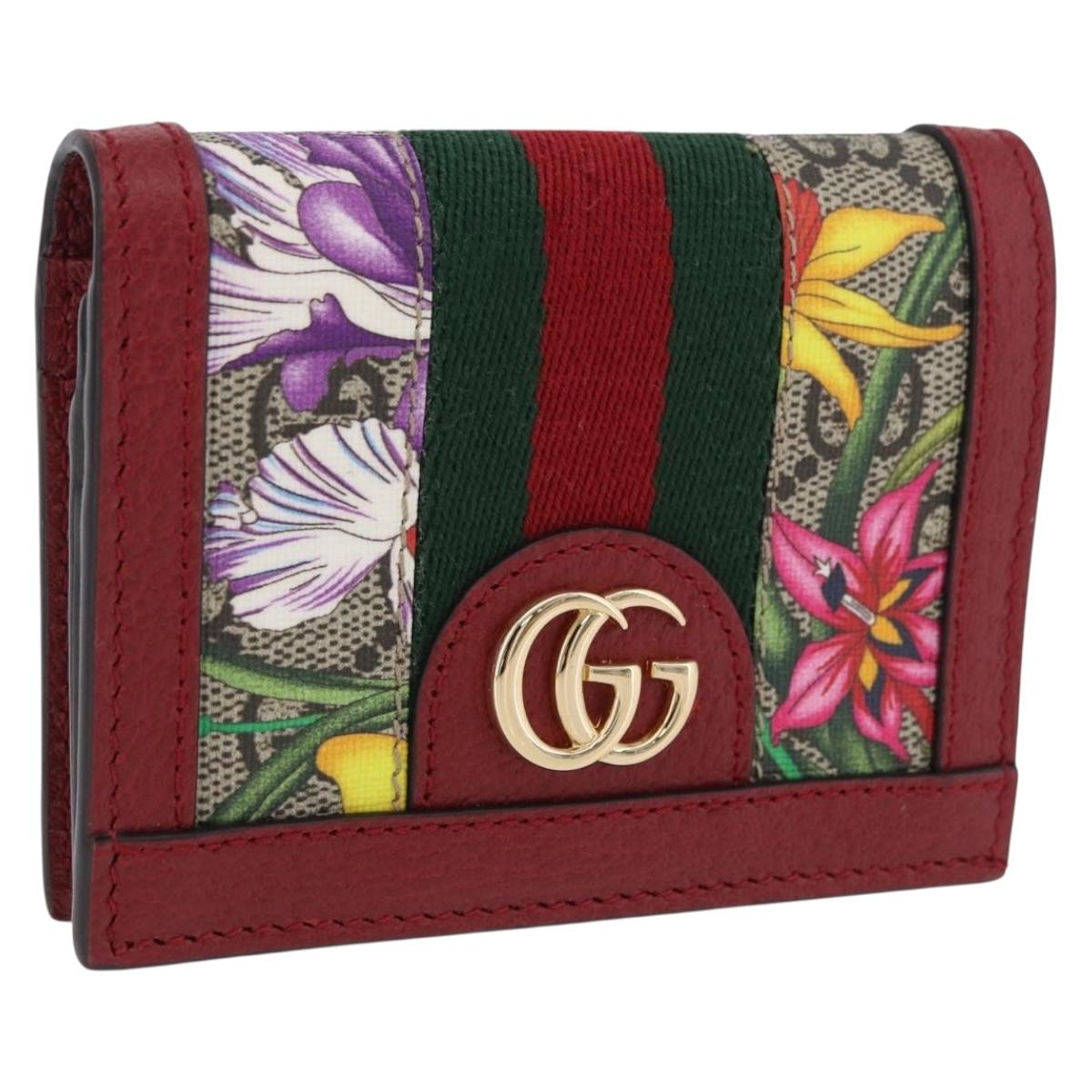 GUCCI Web Sherry Line Trifold Wallet PVC Red Gold 523155