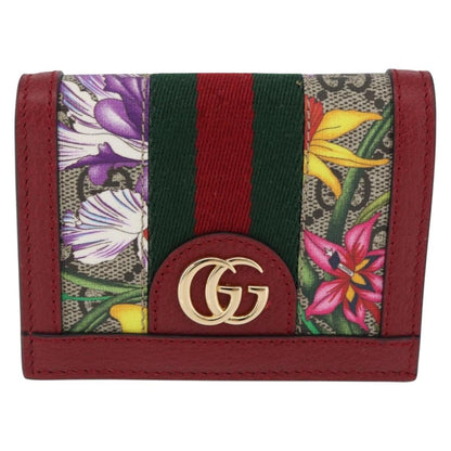 GUCCI Web Sherry Line Trifold Wallet PVC Red Gold 523155