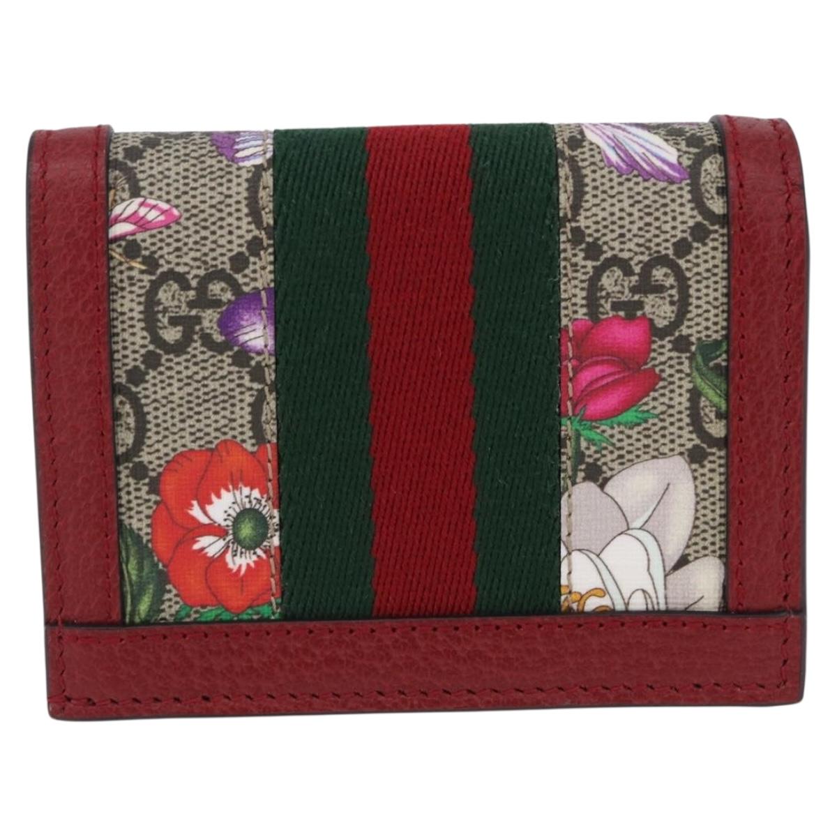 GUCCI Web Sherry Line Trifold Wallet PVC Red Gold 523155