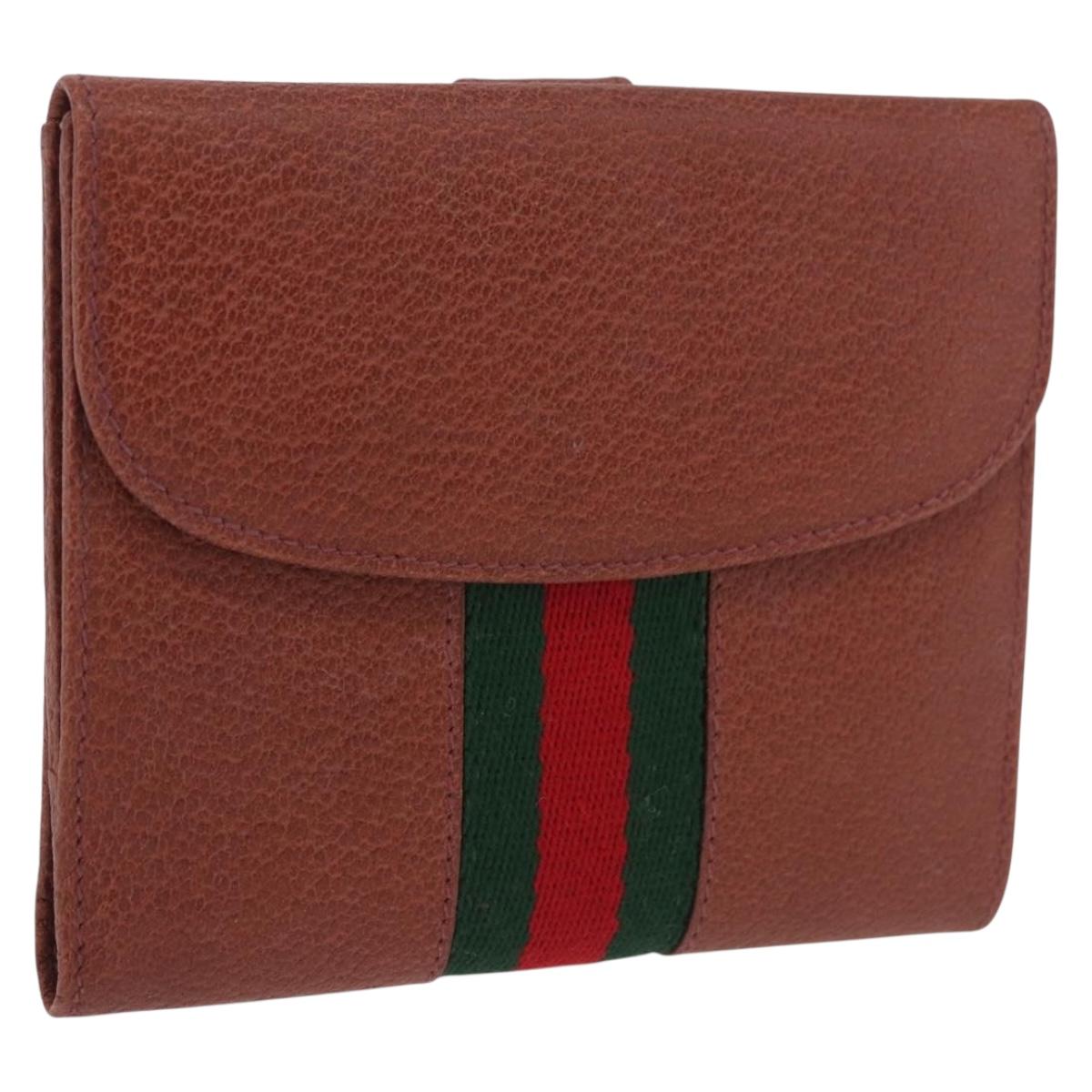 GUCCI Web Sherry Line Bifold Wallet Leather Brown 035 184 1647