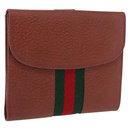 GUCCI Web Sherry Line Bifold Wallet Leather Brown 035 184 1647