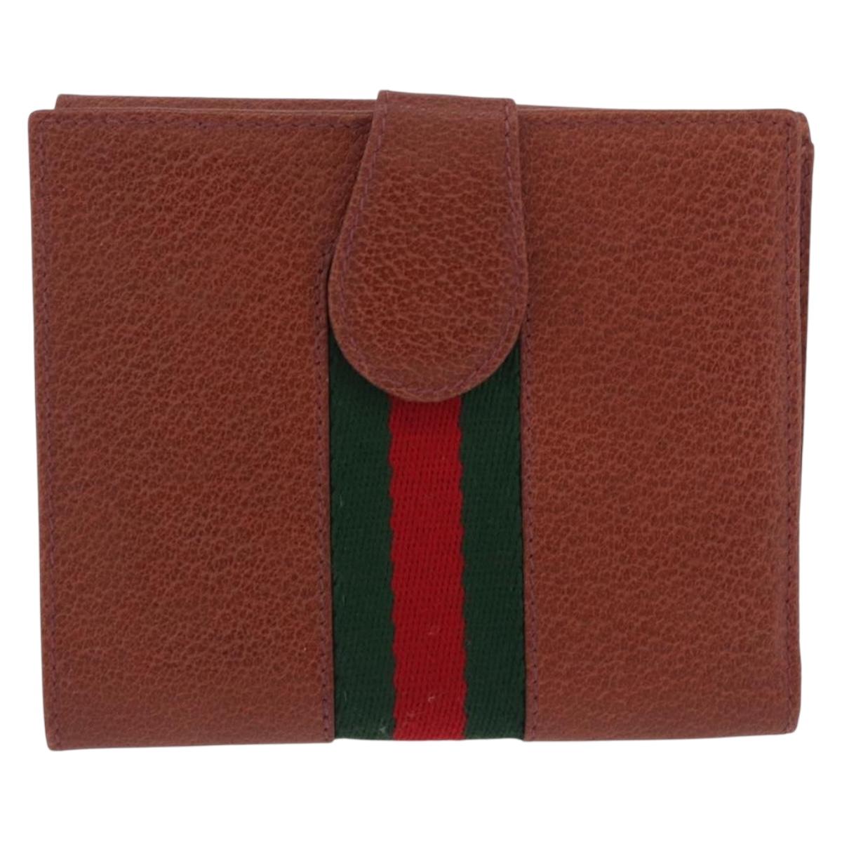GUCCI Web Sherry Line Bifold Wallet Leather Brown 035 184 1647