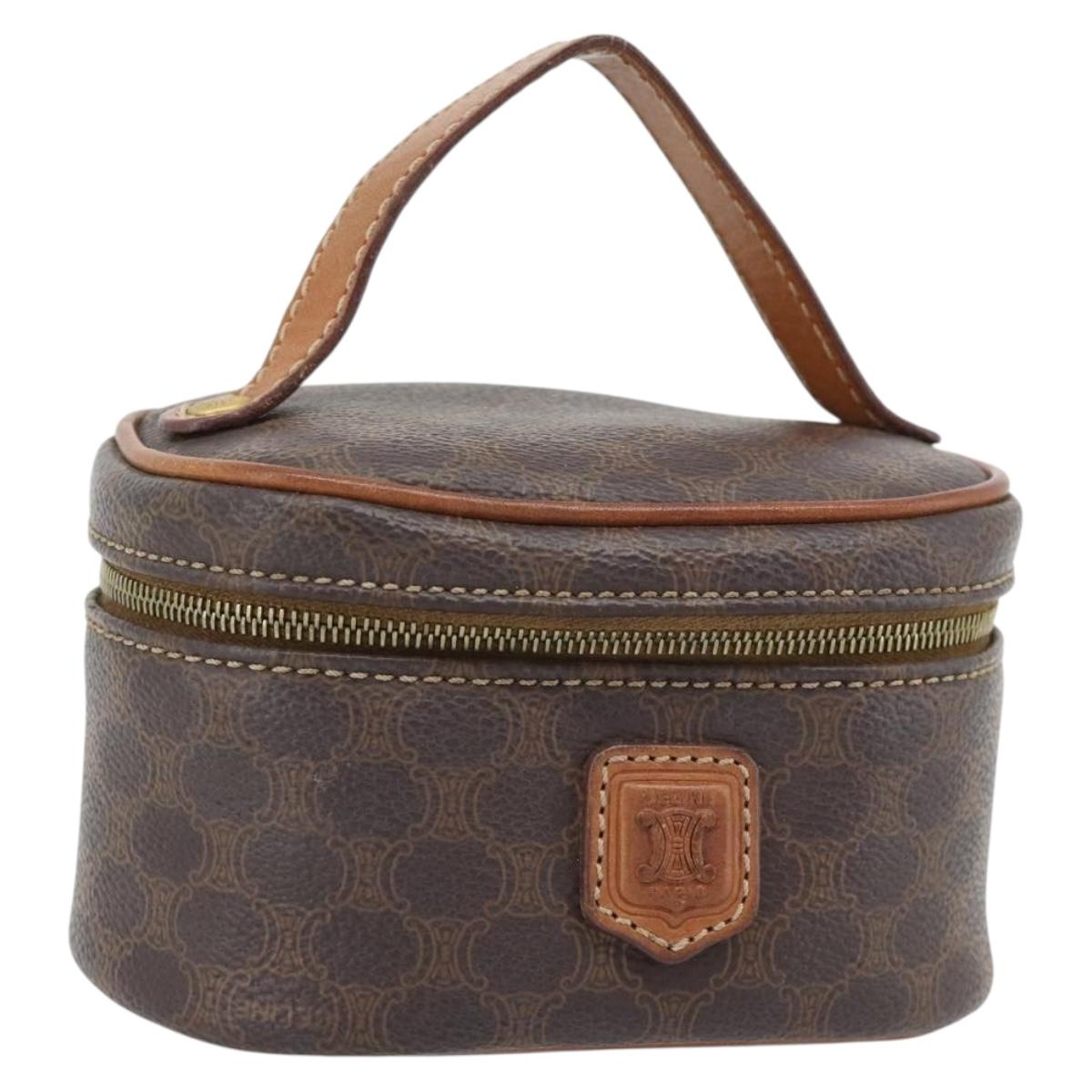 CELINE Macadam Canvas Mini Vanity Hand Bag PVC Leather Brown Gold