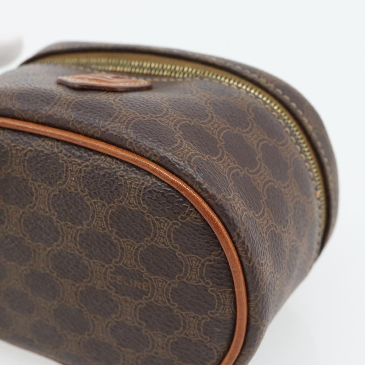 CELINE Macadam Canvas Mini Vanity Hand Bag PVC Leather Brown Gold