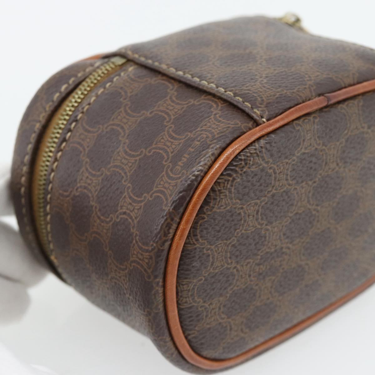 CELINE Macadam Canvas Mini Vanity Hand Bag PVC Leather Brown Gold